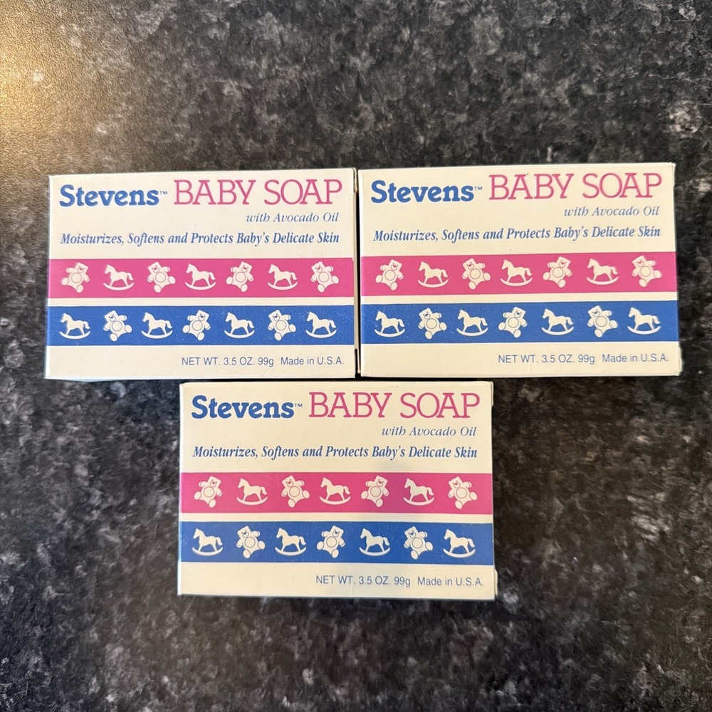 (3)VTG 1991 Steven's Baby Soap With Avocado Oil Moisturizing Softens Protects